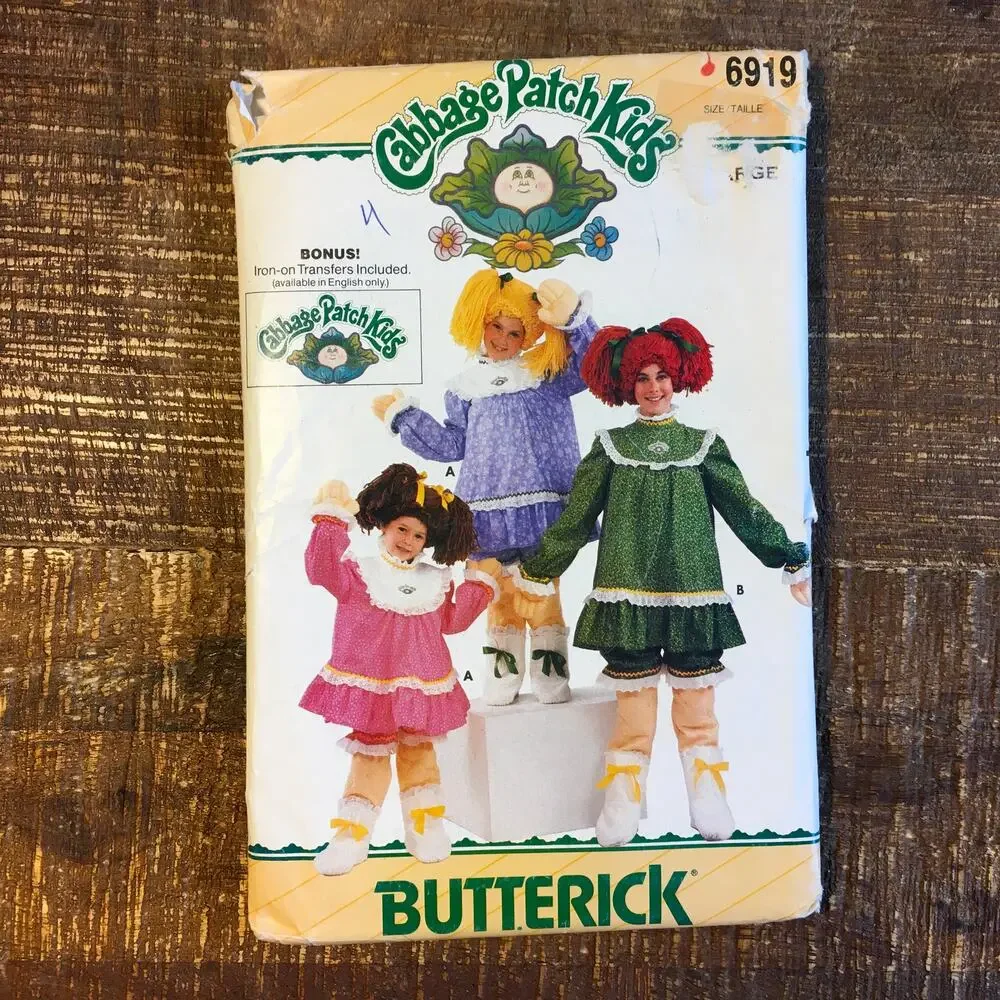 Butterick Sewing Pattern 6919 Kids Cabbage Patch Kids Costume Dress & Wig UNCUT